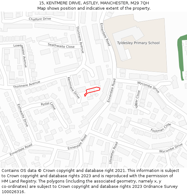 15, KENTMERE DRIVE, ASTLEY, MANCHESTER, M29 7QH: Location map and indicative extent of plot