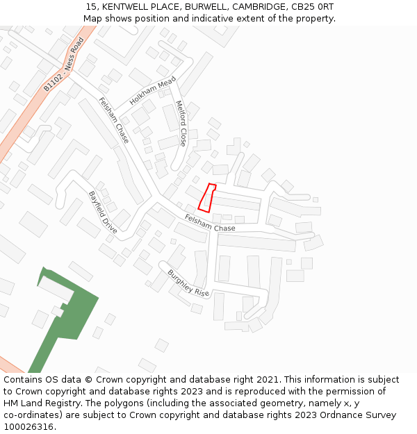 15, KENTWELL PLACE, BURWELL, CAMBRIDGE, CB25 0RT: Location map and indicative extent of plot