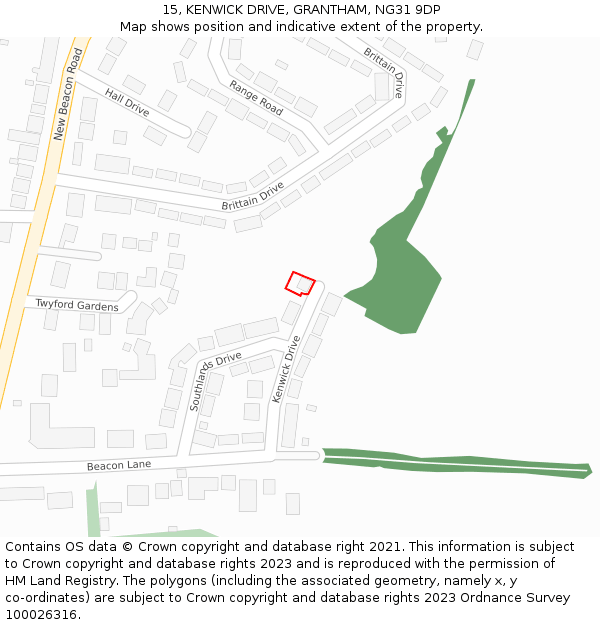 15, KENWICK DRIVE, GRANTHAM, NG31 9DP: Location map and indicative extent of plot