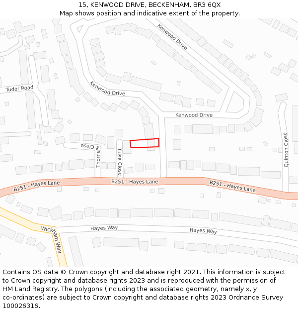 15, KENWOOD DRIVE, BECKENHAM, BR3 6QX: Location map and indicative extent of plot