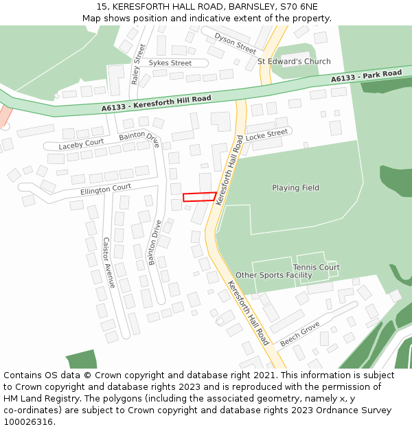 15, KERESFORTH HALL ROAD, BARNSLEY, S70 6NE: Location map and indicative extent of plot