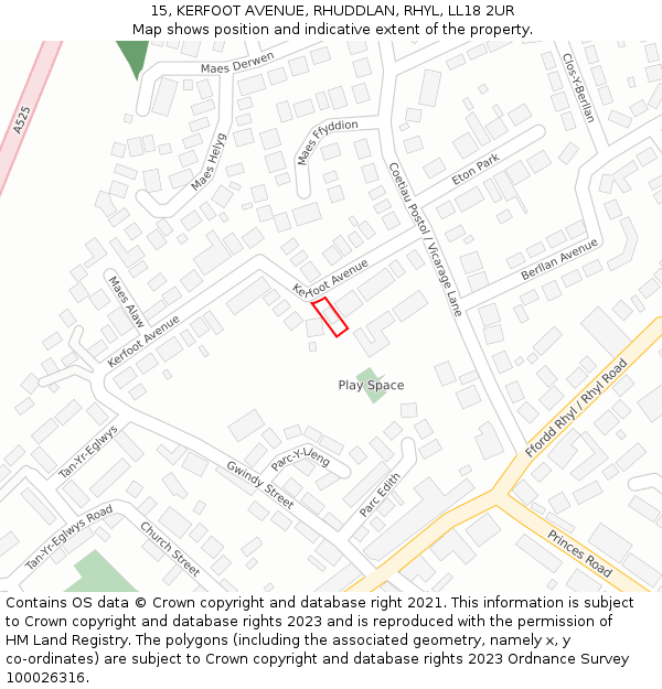 15, KERFOOT AVENUE, RHUDDLAN, RHYL, LL18 2UR: Location map and indicative extent of plot