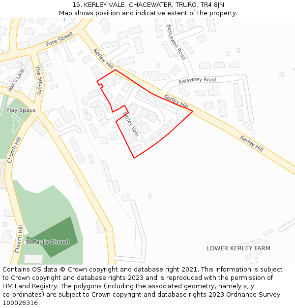 15, KERLEY VALE, CHACEWATER, TRURO, TR4 8JN: Location map and indicative extent of plot