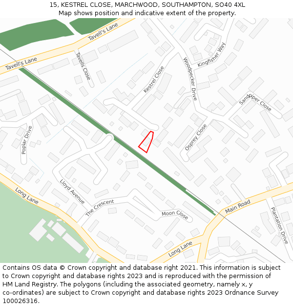 15, KESTREL CLOSE, MARCHWOOD, SOUTHAMPTON, SO40 4XL: Location map and indicative extent of plot