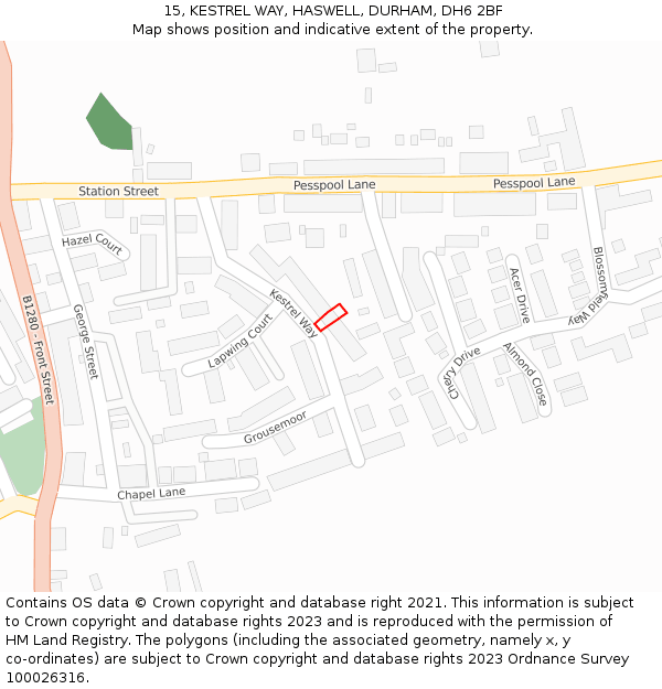 15, KESTREL WAY, HASWELL, DURHAM, DH6 2BF: Location map and indicative extent of plot