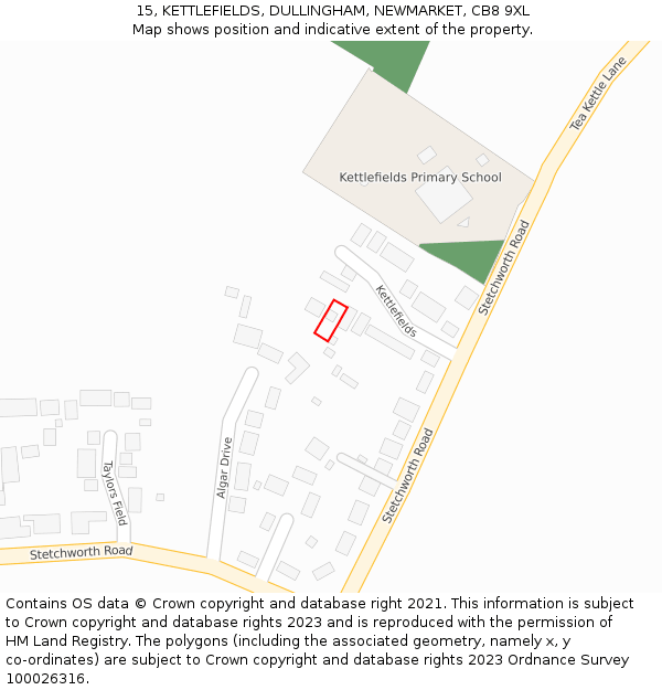 15, KETTLEFIELDS, DULLINGHAM, NEWMARKET, CB8 9XL: Location map and indicative extent of plot