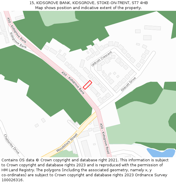 15, KIDSGROVE BANK, KIDSGROVE, STOKE-ON-TRENT, ST7 4HB: Location map and indicative extent of plot