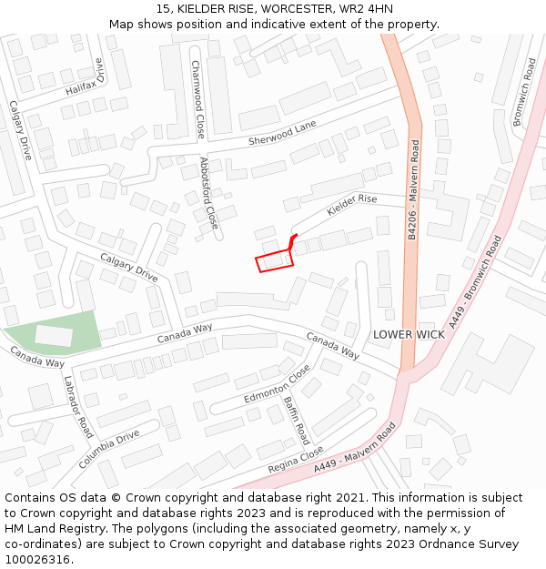 15, KIELDER RISE, WORCESTER, WR2 4HN: Location map and indicative extent of plot