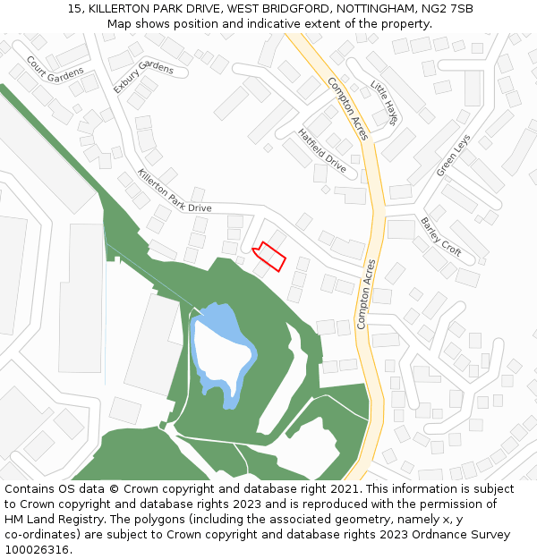 15, KILLERTON PARK DRIVE, WEST BRIDGFORD, NOTTINGHAM, NG2 7SB: Location map and indicative extent of plot