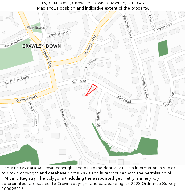 15, KILN ROAD, CRAWLEY DOWN, CRAWLEY, RH10 4JY: Location map and indicative extent of plot