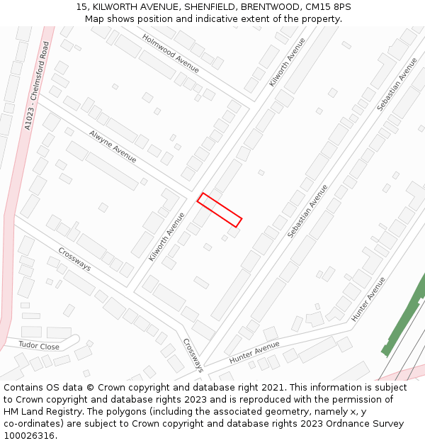15, KILWORTH AVENUE, SHENFIELD, BRENTWOOD, CM15 8PS: Location map and indicative extent of plot