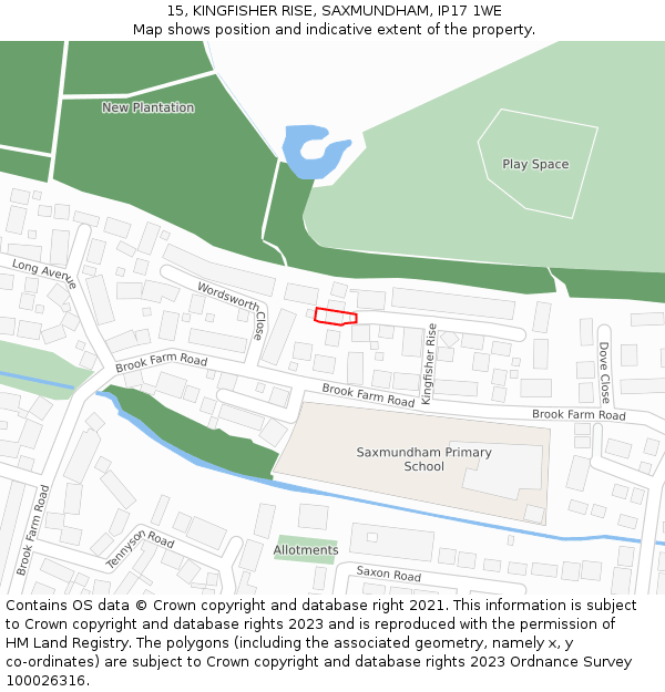 15, KINGFISHER RISE, SAXMUNDHAM, IP17 1WE: Location map and indicative extent of plot