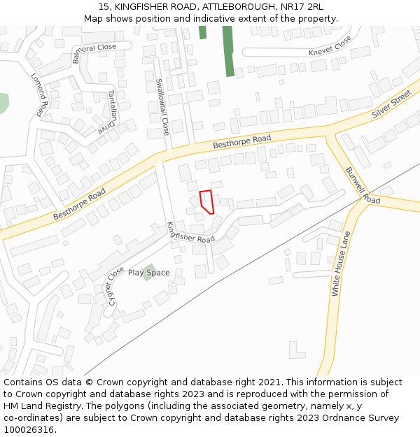 15, KINGFISHER ROAD, ATTLEBOROUGH, NR17 2RL: Location map and indicative extent of plot
