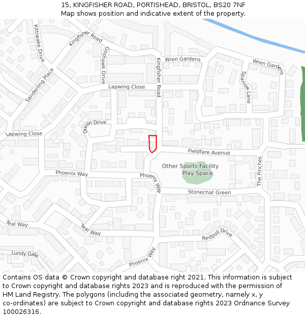 15, KINGFISHER ROAD, PORTISHEAD, BRISTOL, BS20 7NF: Location map and indicative extent of plot