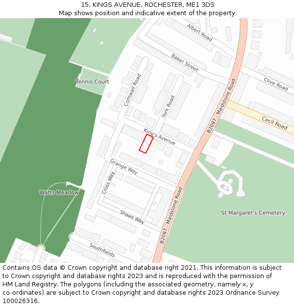 15, KINGS AVENUE, ROCHESTER, ME1 3DS: Location map and indicative extent of plot