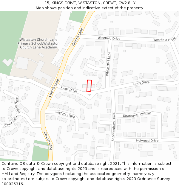 15, KINGS DRIVE, WISTASTON, CREWE, CW2 8HY: Location map and indicative extent of plot