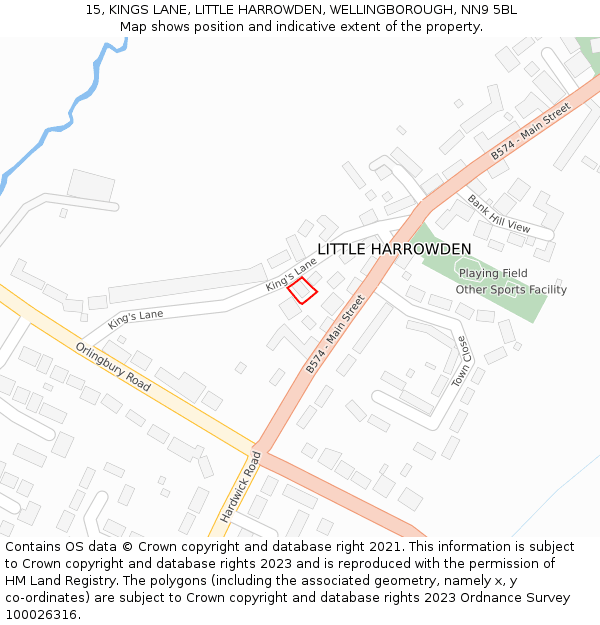 15, KINGS LANE, LITTLE HARROWDEN, WELLINGBOROUGH, NN9 5BL: Location map and indicative extent of plot