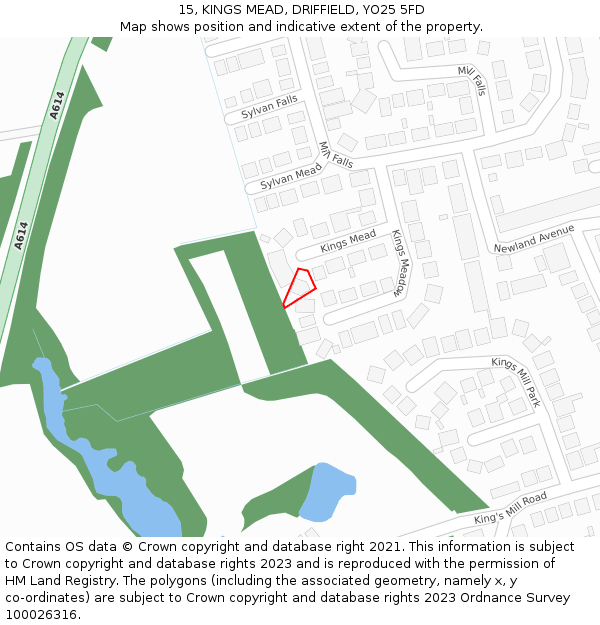 15, KINGS MEAD, DRIFFIELD, YO25 5FD: Location map and indicative extent of plot