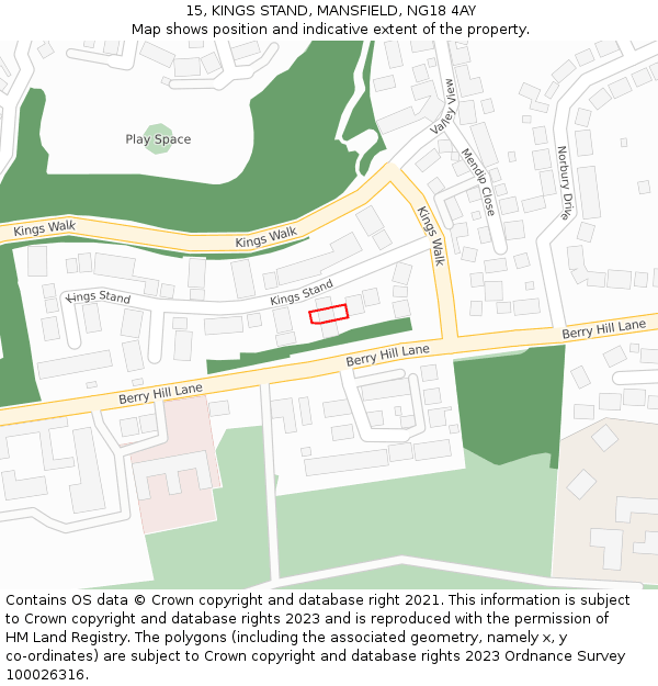 15, KINGS STAND, MANSFIELD, NG18 4AY: Location map and indicative extent of plot