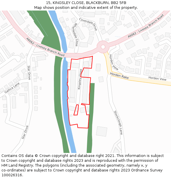 15, KINGSLEY CLOSE, BLACKBURN, BB2 5FB: Location map and indicative extent of plot