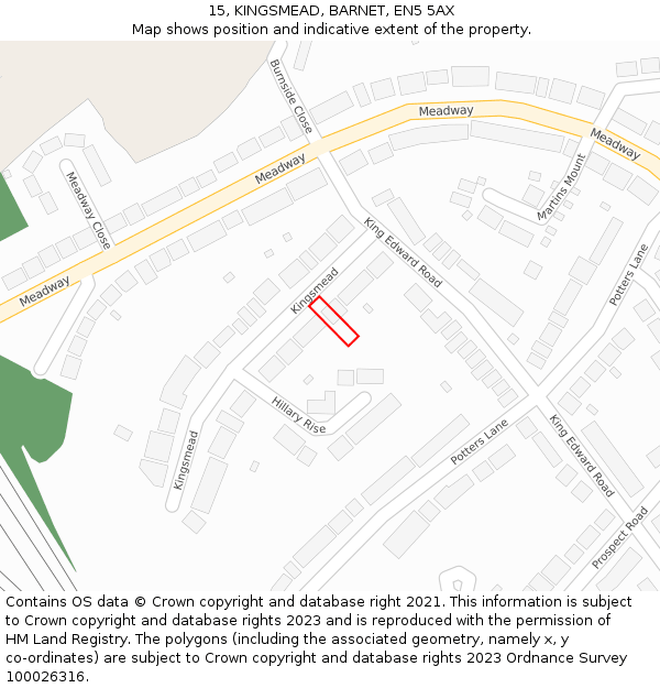 15, KINGSMEAD, BARNET, EN5 5AX: Location map and indicative extent of plot