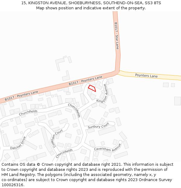 15, KINGSTON AVENUE, SHOEBURYNESS, SOUTHEND-ON-SEA, SS3 8TS: Location map and indicative extent of plot