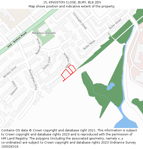 15, KINGSTON CLOSE, BURY, BL8 2EN: Location map and indicative extent of plot