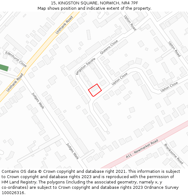 15, KINGSTON SQUARE, NORWICH, NR4 7PF: Location map and indicative extent of plot