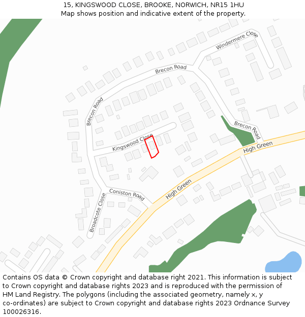 15, KINGSWOOD CLOSE, BROOKE, NORWICH, NR15 1HU: Location map and indicative extent of plot