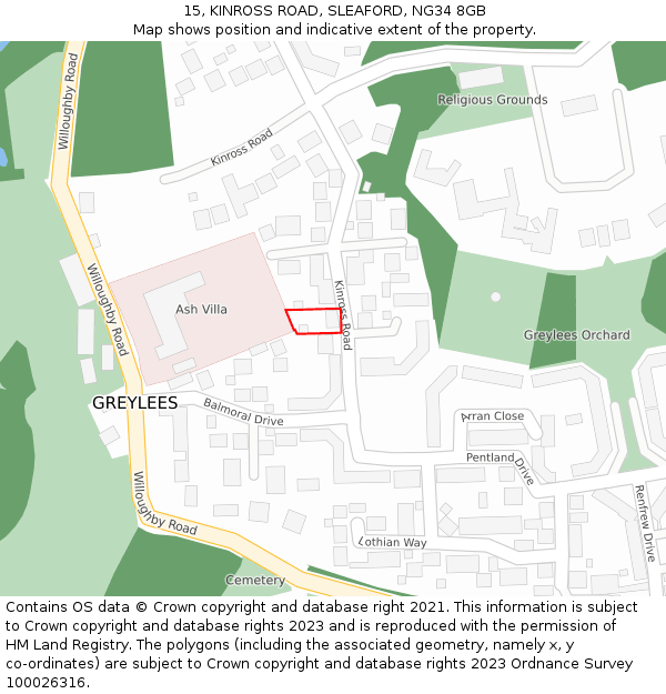 15, KINROSS ROAD, SLEAFORD, NG34 8GB: Location map and indicative extent of plot