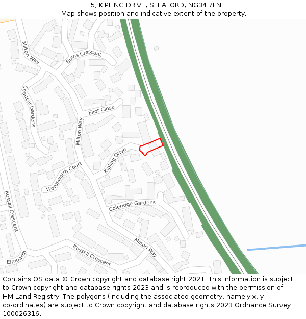 15, KIPLING DRIVE, SLEAFORD, NG34 7FN: Location map and indicative extent of plot