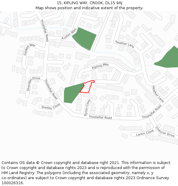 15, KIPLING WAY, CROOK, DL15 9AJ: Location map and indicative extent of plot