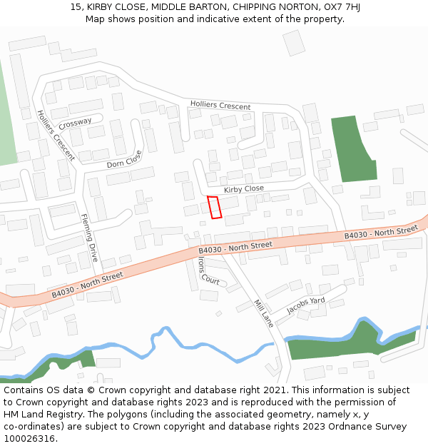 15, KIRBY CLOSE, MIDDLE BARTON, CHIPPING NORTON, OX7 7HJ: Location map and indicative extent of plot