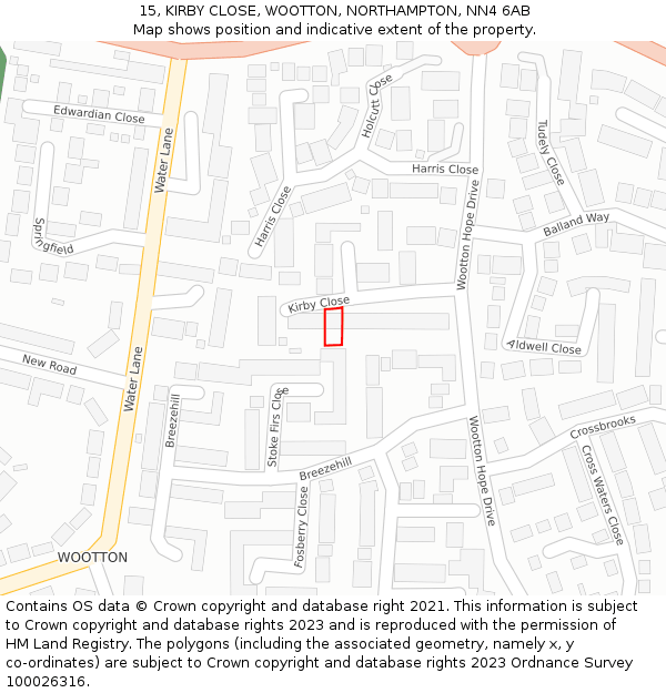15, KIRBY CLOSE, WOOTTON, NORTHAMPTON, NN4 6AB: Location map and indicative extent of plot