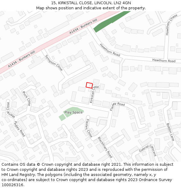 15, KIRKSTALL CLOSE, LINCOLN, LN2 4GN: Location map and indicative extent of plot