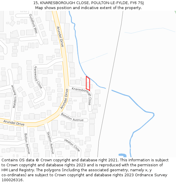 15, KNARESBOROUGH CLOSE, POULTON-LE-FYLDE, FY6 7SJ: Location map and indicative extent of plot
