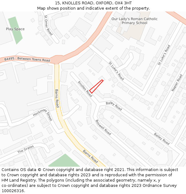 15, KNOLLES ROAD, OXFORD, OX4 3HT: Location map and indicative extent of plot