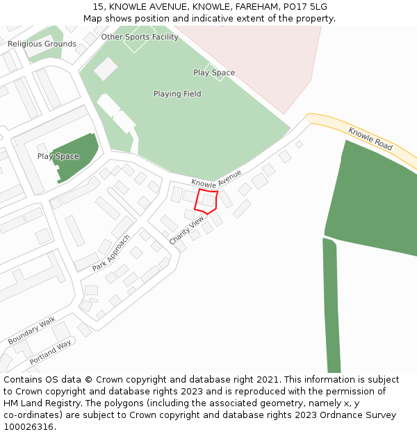 15, KNOWLE AVENUE, KNOWLE, FAREHAM, PO17 5LG: Location map and indicative extent of plot