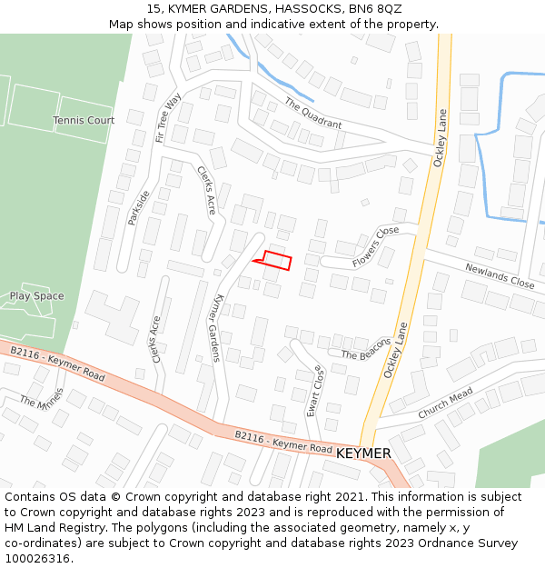 15, KYMER GARDENS, HASSOCKS, BN6 8QZ: Location map and indicative extent of plot