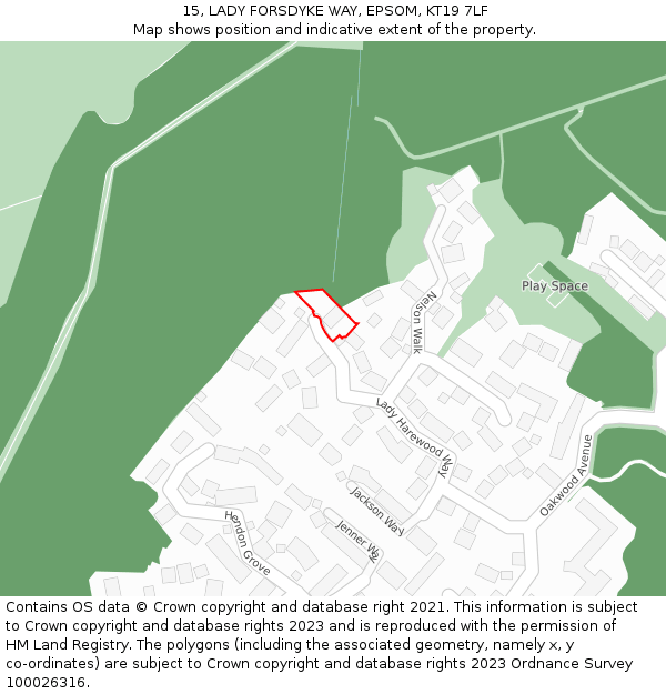 15, LADY FORSDYKE WAY, EPSOM, KT19 7LF: Location map and indicative extent of plot