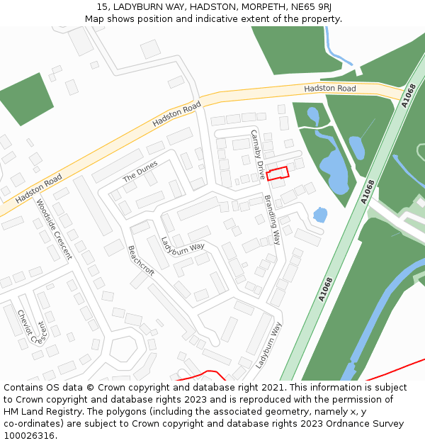 15, LADYBURN WAY, HADSTON, MORPETH, NE65 9RJ: Location map and indicative extent of plot