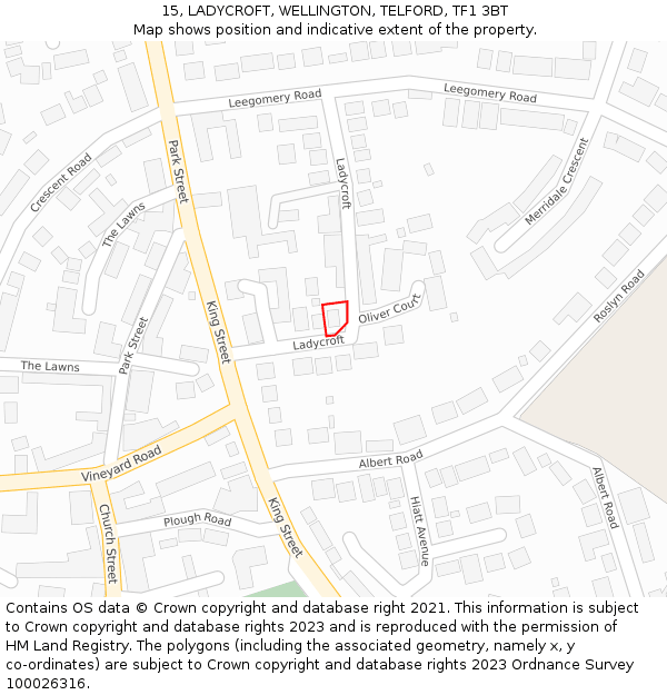 15, LADYCROFT, WELLINGTON, TELFORD, TF1 3BT: Location map and indicative extent of plot