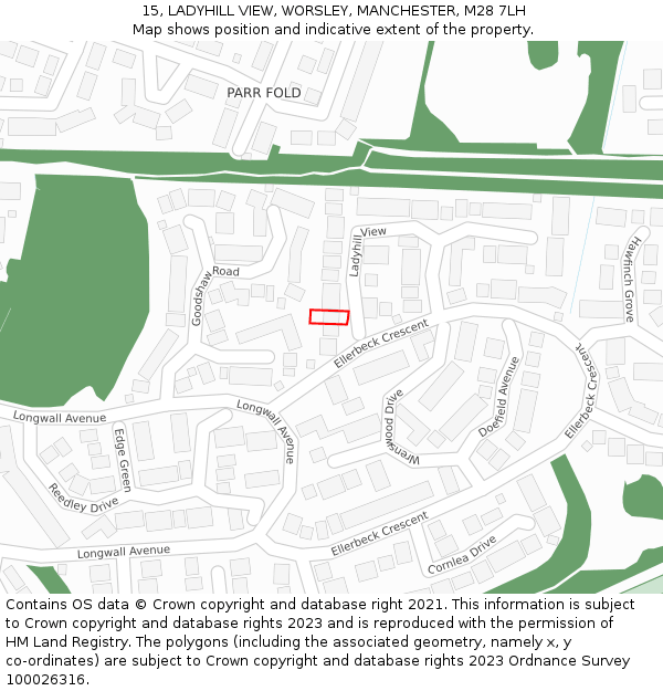15, LADYHILL VIEW, WORSLEY, MANCHESTER, M28 7LH: Location map and indicative extent of plot
