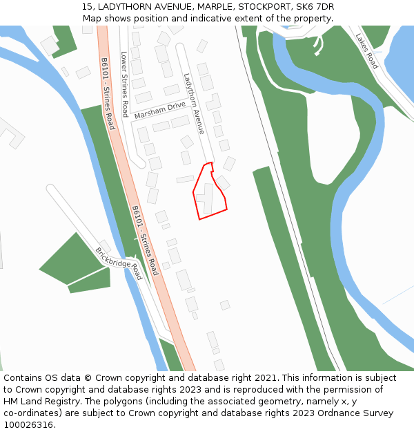 15, LADYTHORN AVENUE, MARPLE, STOCKPORT, SK6 7DR: Location map and indicative extent of plot