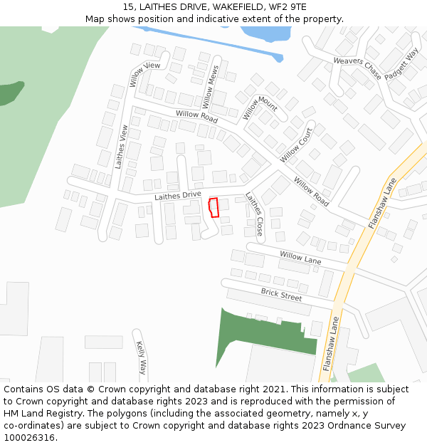 15, LAITHES DRIVE, WAKEFIELD, WF2 9TE: Location map and indicative extent of plot