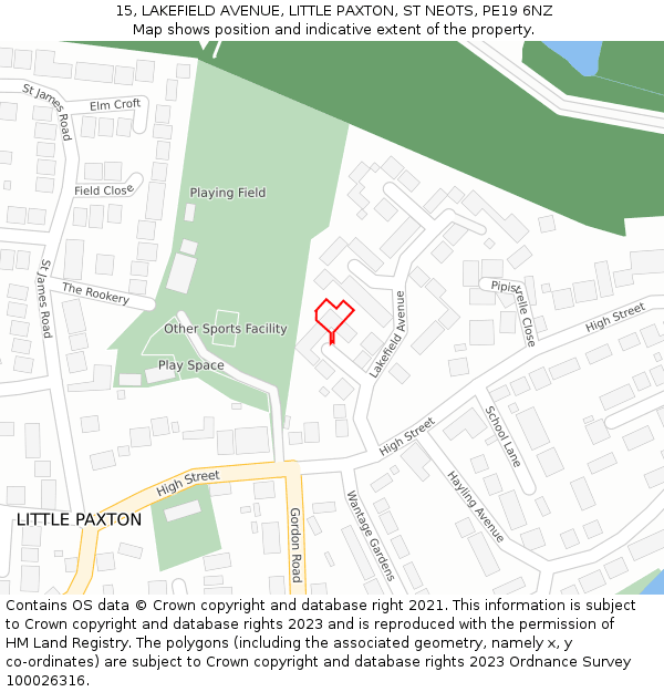 15, LAKEFIELD AVENUE, LITTLE PAXTON, ST NEOTS, PE19 6NZ: Location map and indicative extent of plot