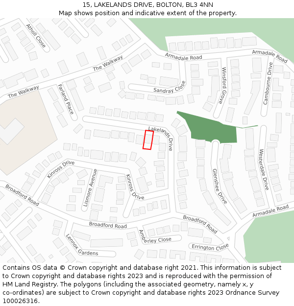 15, LAKELANDS DRIVE, BOLTON, BL3 4NN: Location map and indicative extent of plot