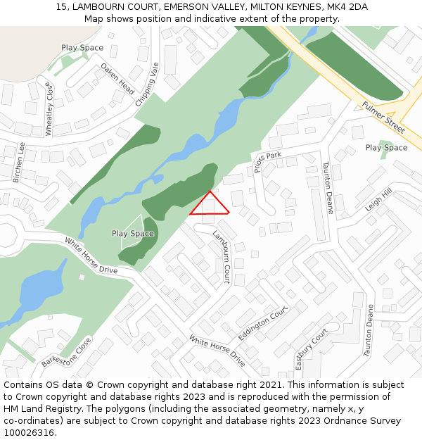 15, LAMBOURN COURT, EMERSON VALLEY, MILTON KEYNES, MK4 2DA: Location map and indicative extent of plot