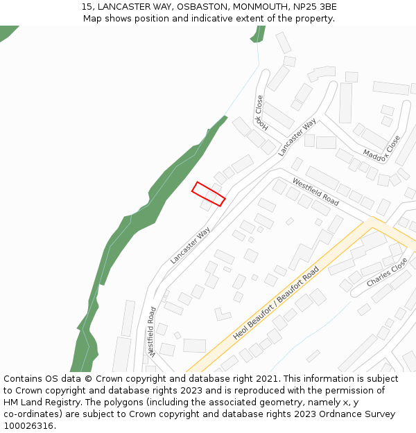 15, LANCASTER WAY, OSBASTON, MONMOUTH, NP25 3BE: Location map and indicative extent of plot