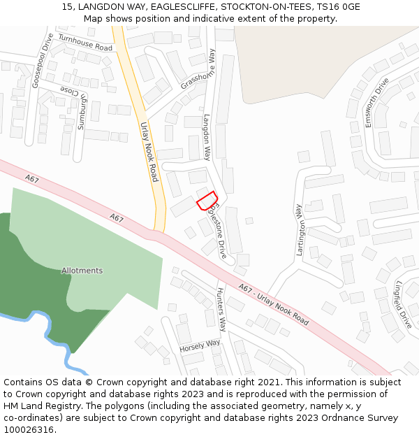 15, LANGDON WAY, EAGLESCLIFFE, STOCKTON-ON-TEES, TS16 0GE: Location map and indicative extent of plot